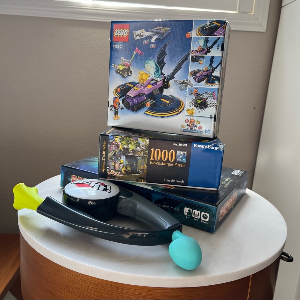 Fun Toy and Game Lot/Bundle Family Bop It, Puzzle, LEGO, and Pandemic Board Game